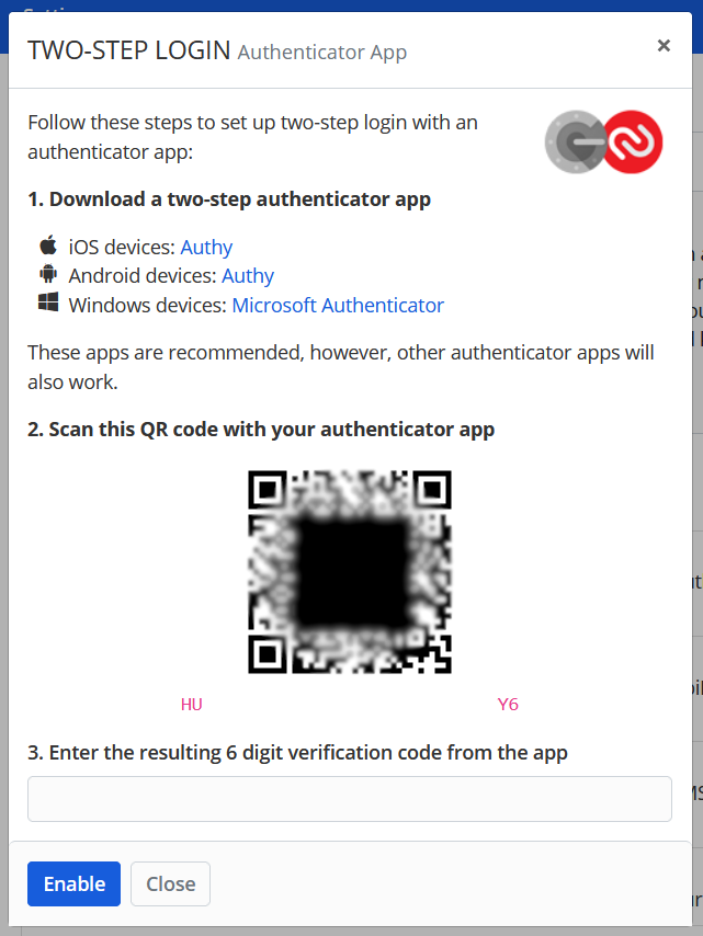 QR Code to scan into Authy